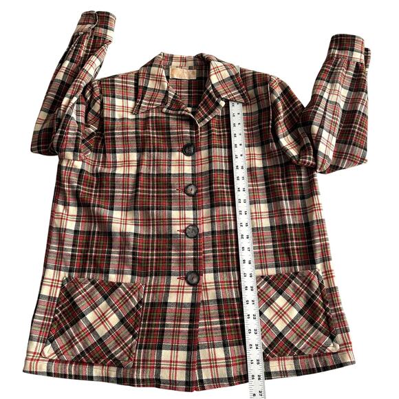 Pendleton VTG 50s 60s USA Made 100% Wool Plaid Flannel Shirt Jacket wmn 16 - Picture 8 of 10